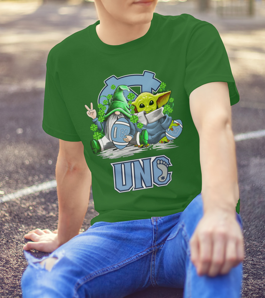 UNC Tar Heels St. Patrick's Day Football Yoda Gnome Clover T-Shirt