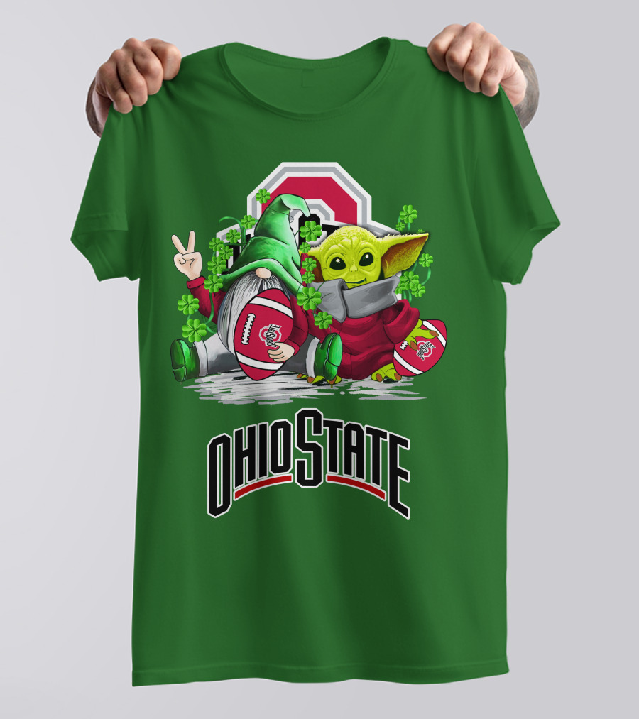 Ohio State Buckeyes Football St. Patrick’s Day Gnome And Yoda With Shamrocks T-Shirt