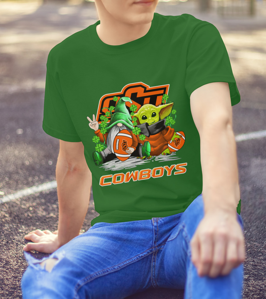 Oklahoma State Cowboys Football St. Patrick’s Day Yoda And Gnome T-Shirt