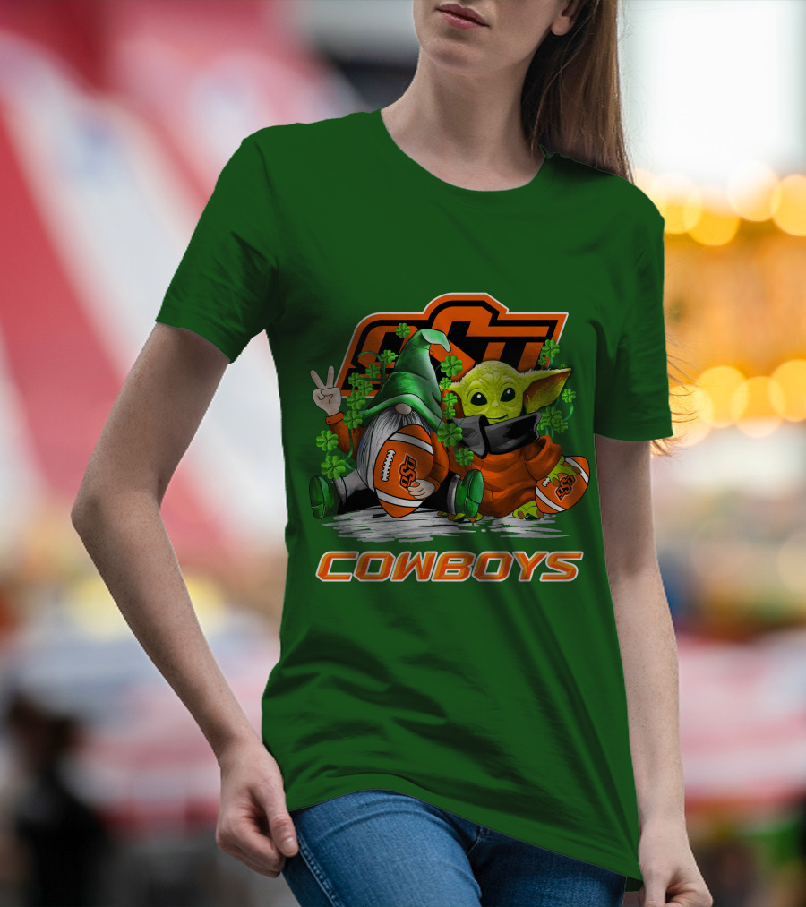 Oklahoma State Cowboys Football St. Patrick’s Day Yoda And Gnome T-Shirt