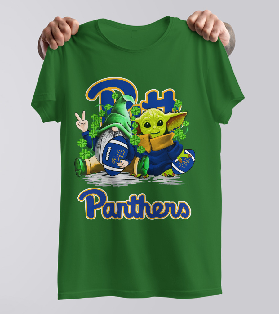 Pitt Panthers St. Patrick’s Day Football Gnome And Baby Yoda With Shamrocks T-Shirt