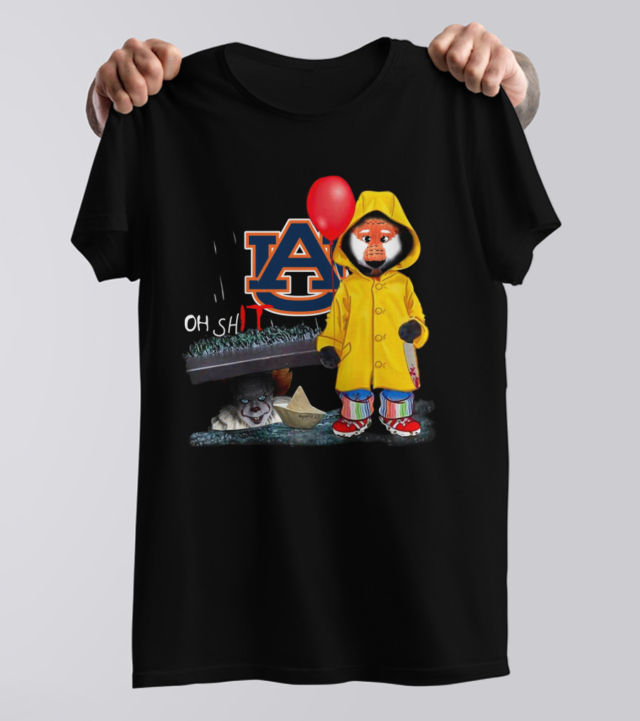 Auburn Tigers IT Parody Pennywise Raincoat Red Balloon Horror Crossover T-Shirt
