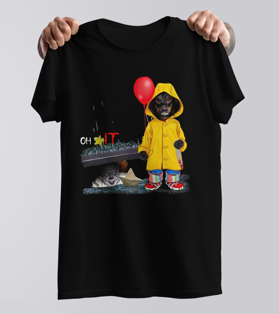 DachshundDs Oh IT With Creepy Clown And Red Balloon In Yellow Raincoat T-Shirt