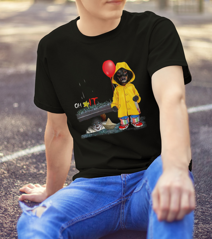 DachshundDs Oh IT With Creepy Clown And Red Balloon In Yellow Raincoat T-Shirt