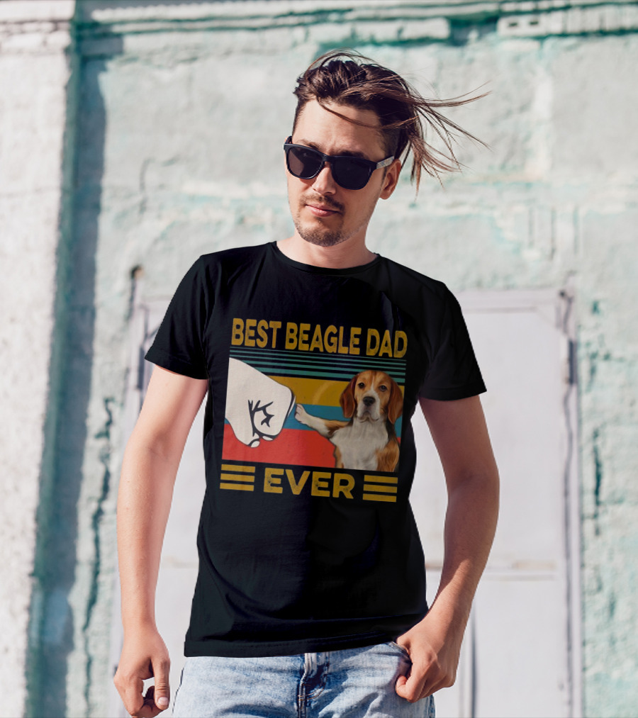 Best Beagle Dad Ever Retro Fist Bump With Beagle T-Shirt