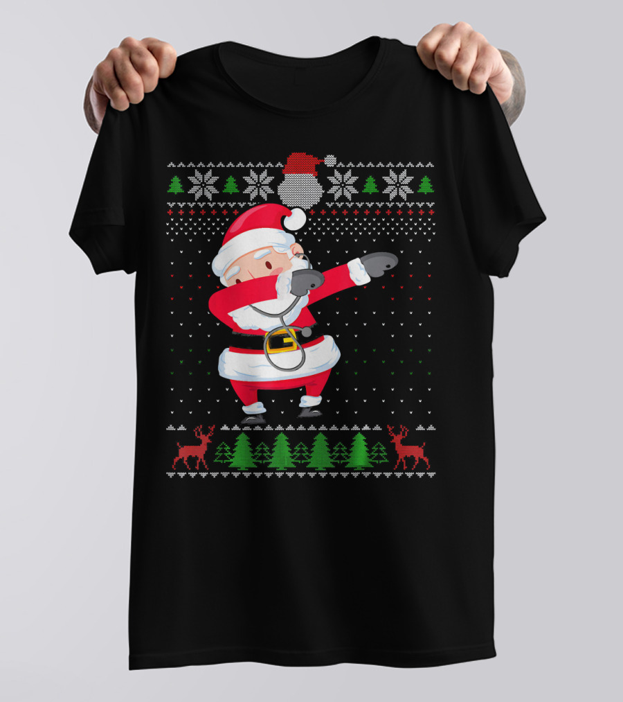 Doctor Nurse Dabbing Santa Ugly Christmas T-Shirt