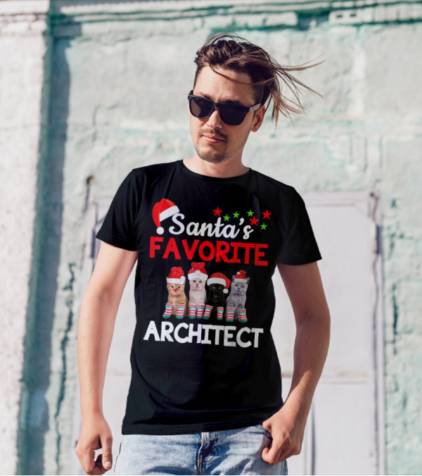Santa's Favorite Architect Funny Cat Christmas T-Shirt