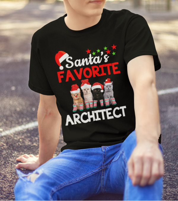 Santa's Favorite Architect Funny Cat Christmas T-Shirt