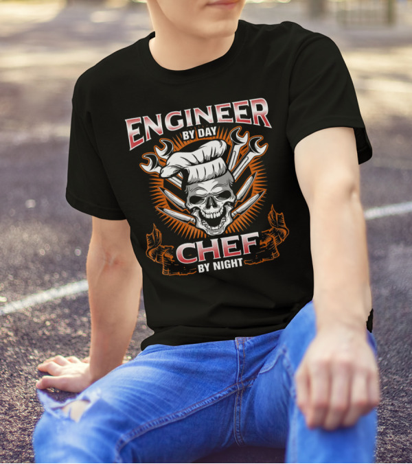 Engineer By Day Chef By Night Skull With Wrenches And Knives T-Shirt