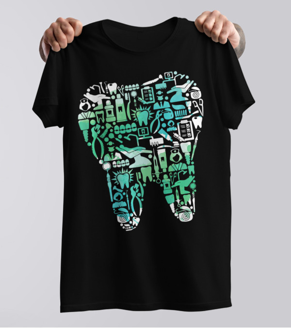 Dentist Tooth Word Cloud Dental Icons Tooth Doctor T-Shirt