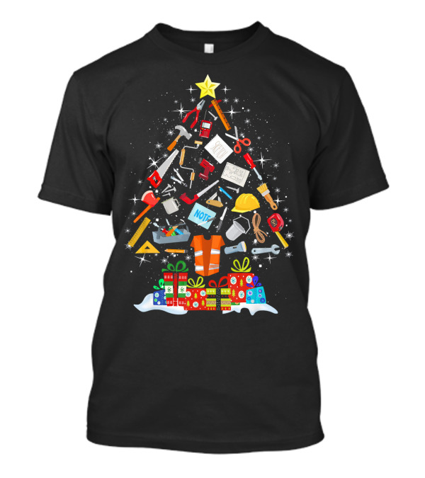 Christmas Carpenter Tree Filled With Tools And Gifts T-Shirt