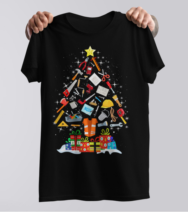 Christmas Carpenter Tree Filled With Tools And Gifts T-Shirt
