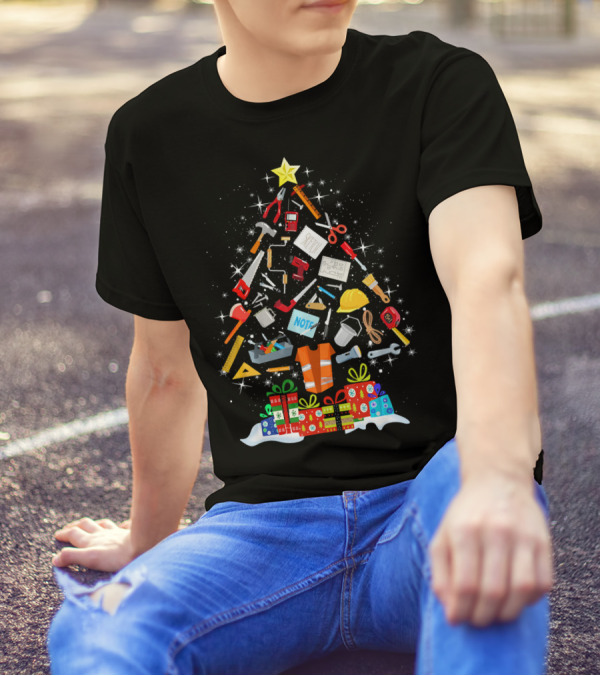 Christmas Carpenter Tree Filled With Tools And Gifts T-Shirt