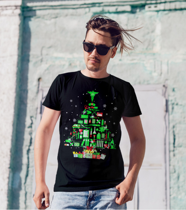 Nursing Christmas Tree With Medical Icons And Gifts T-Shirt