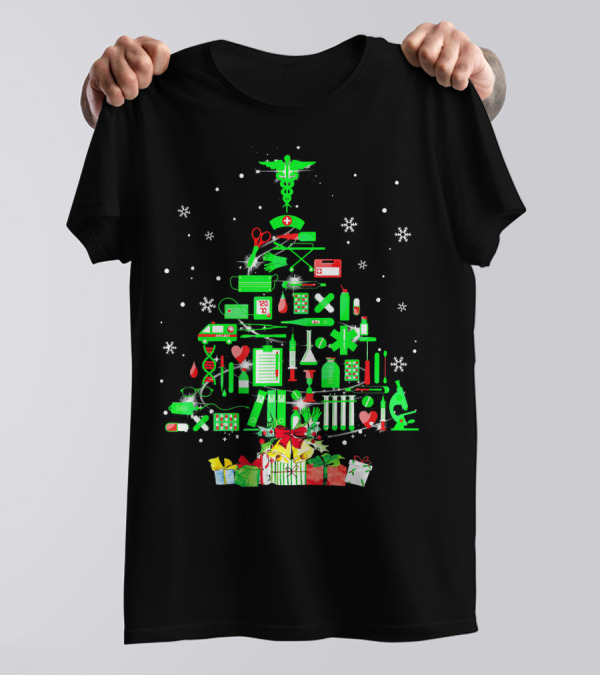 Nursing Christmas Tree With Medical Icons And Gifts T-Shirt