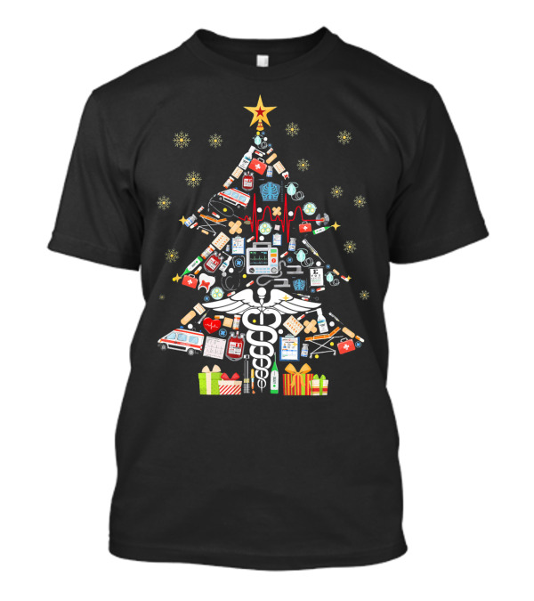 Christmas Tree With Medical Tools And Doctor Elements T-Shirt