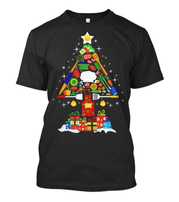 Funny Chef Christmas Tree Food Ornaments Cooking Utensils Holiday Gifts T-Shirt