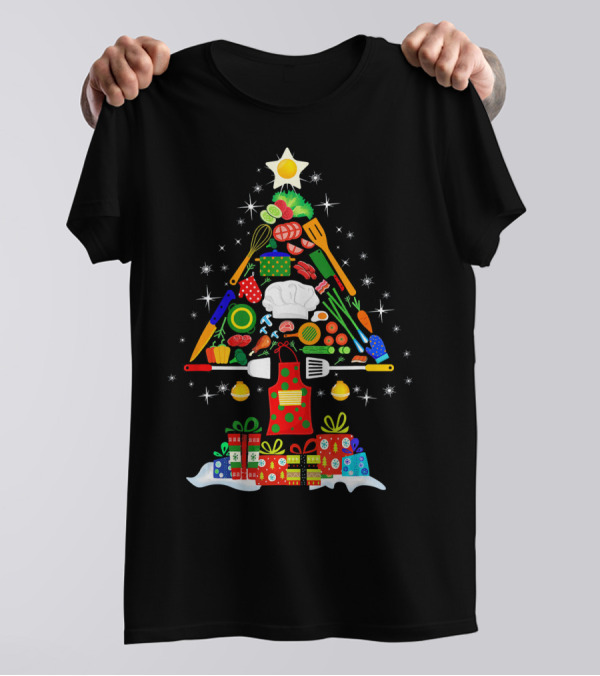Funny Chef Christmas Tree Food Ornaments Cooking Utensils Holiday Gifts T-Shirt