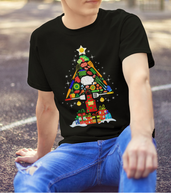 Funny Chef Christmas Tree Food Ornaments Cooking Utensils Holiday Gifts T-Shirt