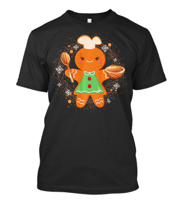 Christmas Baking Lover Cute Gingerbread Chef With Spoon And Bowl T-Shirt