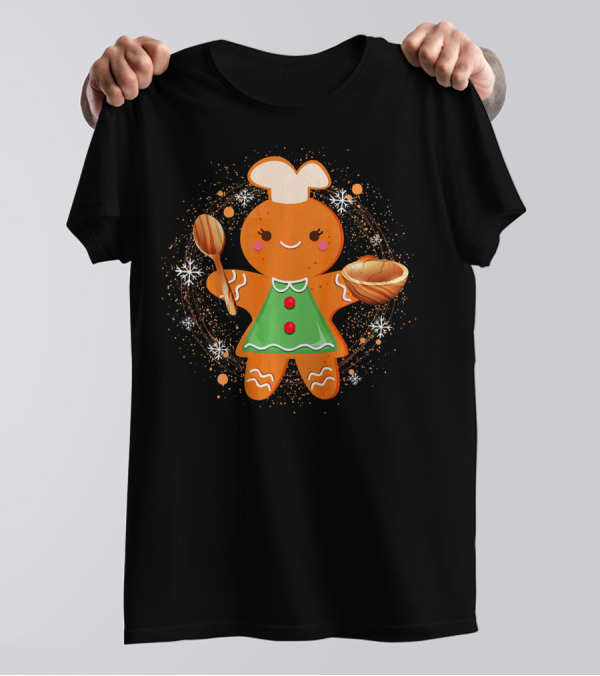 Christmas Baking Lover Cute Gingerbread Chef With Spoon And Bowl T-Shirt