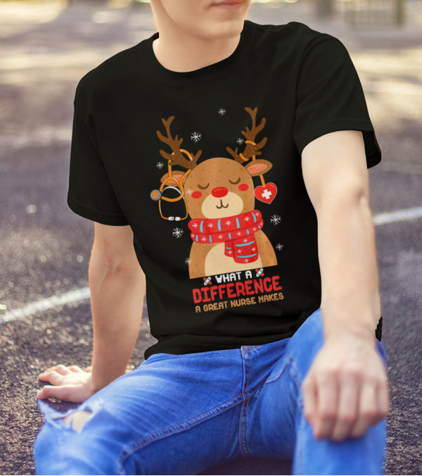 What A Difference A Great Nurse Makes Cute Reindeer Stethoscope T-Shirt