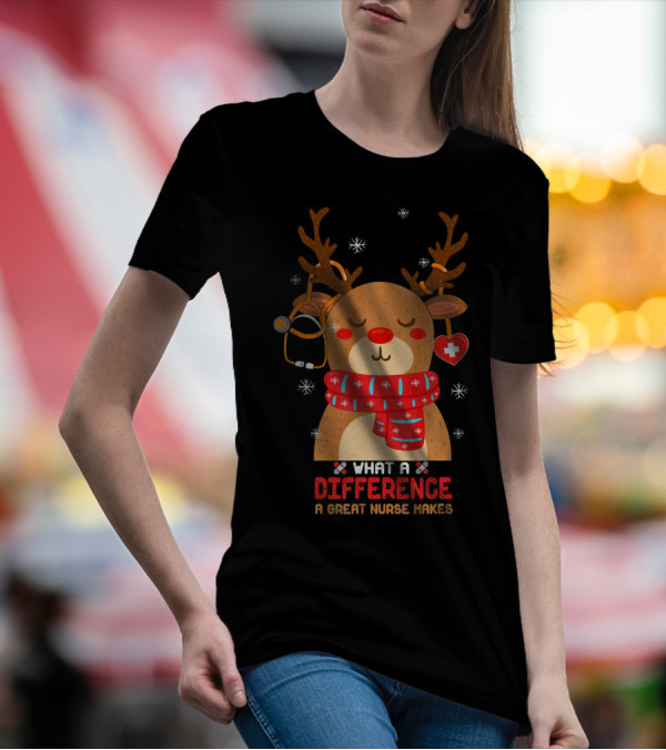 What A Difference A Great Nurse Makes Cute Reindeer Stethoscope T-Shirt