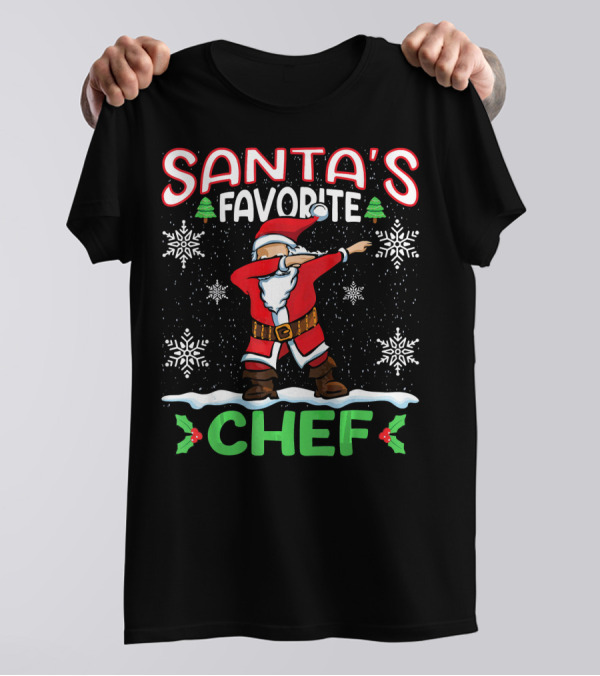 Santa's Favorite Chef Dab Christmas Snowflakes Trees T-Shirt