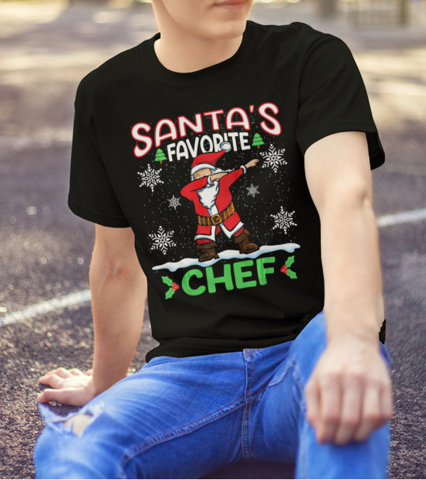 Santa's Favorite Chef Dab Christmas Snowflakes Trees T-Shirt