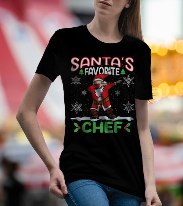 Santa's Favorite Chef Dab Christmas Snowflakes Trees T-Shirt