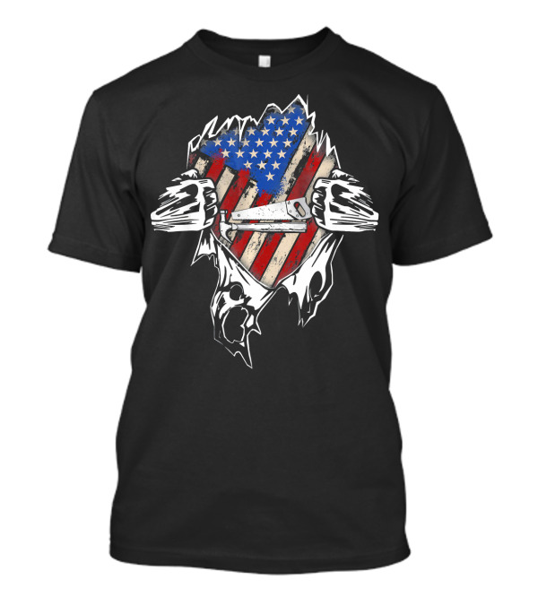 Fun Woodworking Carpenter American Flag Saw T-Shirt