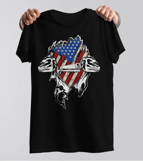 Fun Woodworking Carpenter American Flag Saw T-Shirt