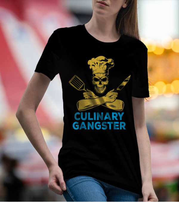 Culinary Gangster Funny Cooking Cook Chef Skull T-Shirt