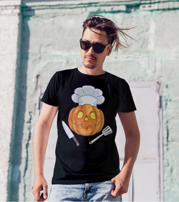 Funny Chef Halloween Pumpkin Face With Knife And Spatula T-Shirt