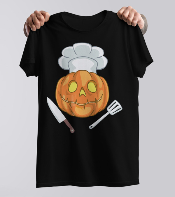 Funny Chef Halloween Pumpkin Face With Knife And Spatula T-Shirt