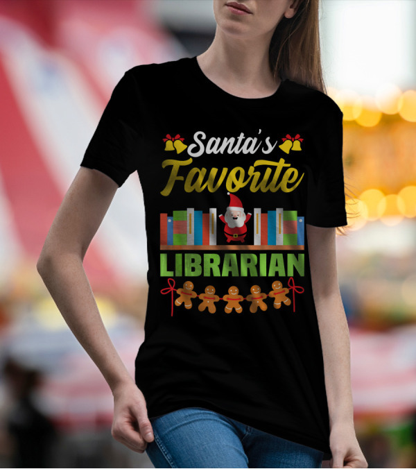 Santa's Favorite Librarian Christmas Books Gingerbread T-Shirt