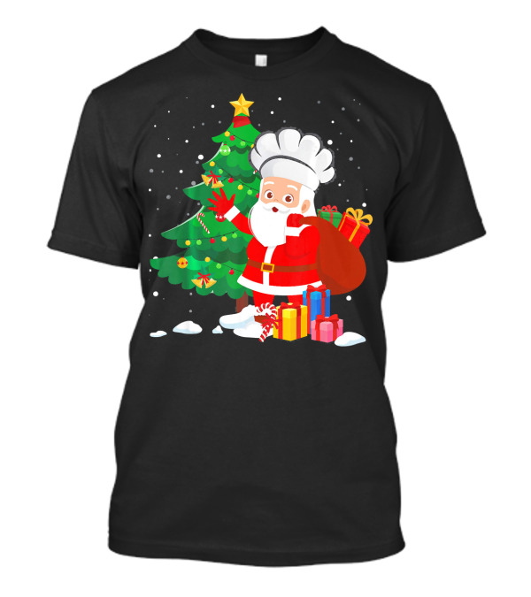 Christmas Chef Santa With Gifts By Tree T-Shirt