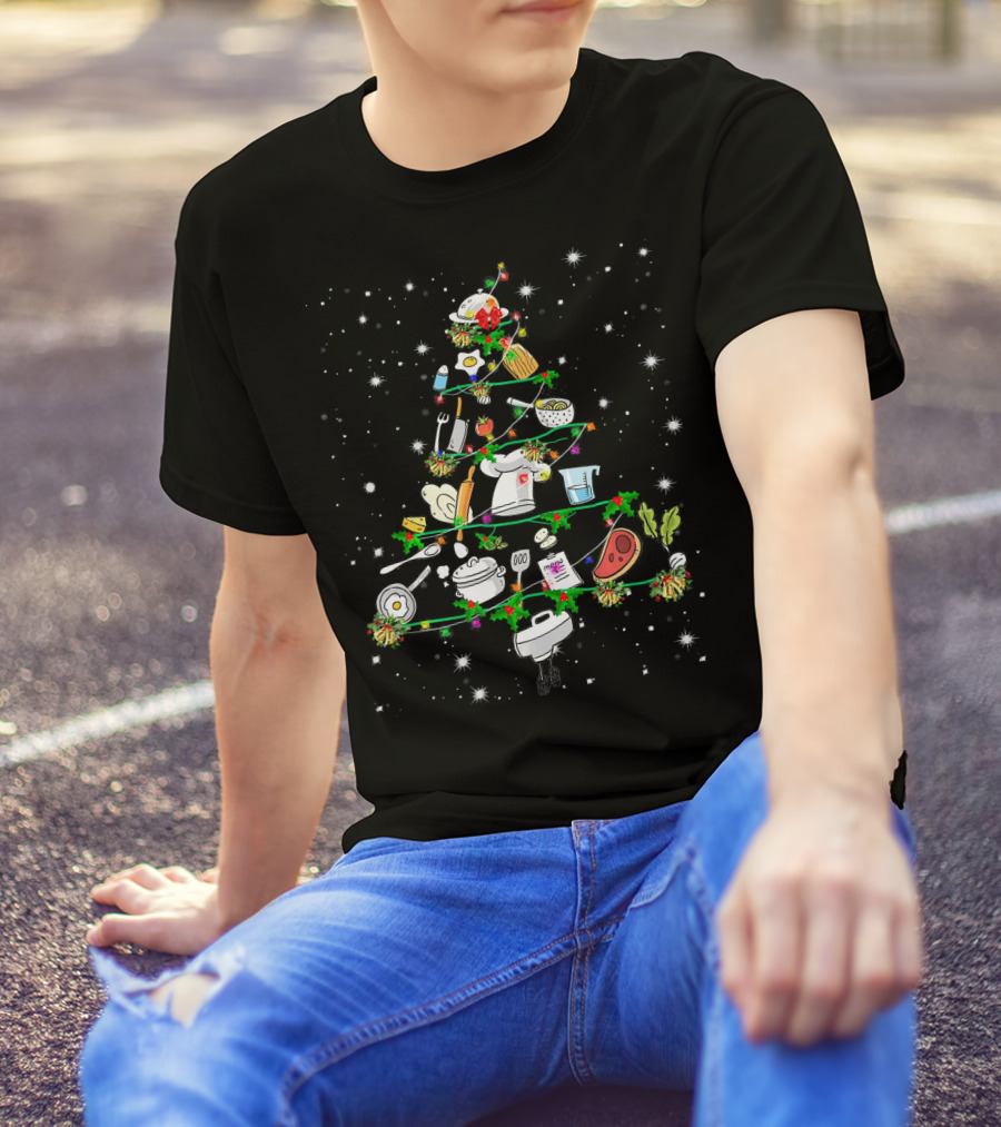 Funny Chef Christmas Tree Festive Cooking Utensil Ornaments T-Shirt