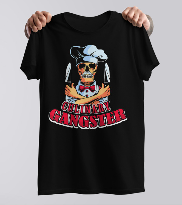 Culinary Gangster Skull Chef With Crossed Knives And Hat T-Shirt
