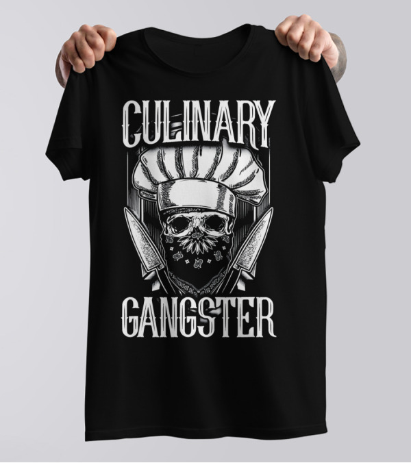 Culinary Gangster Skull With Chef Hat And Knives T-Shirt
