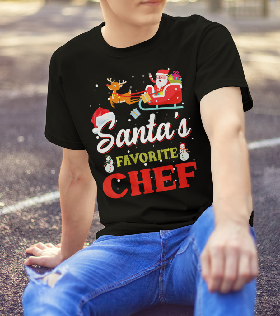 Santa's Reindeer Sleigh Chef Holiday Delight T-Shirt