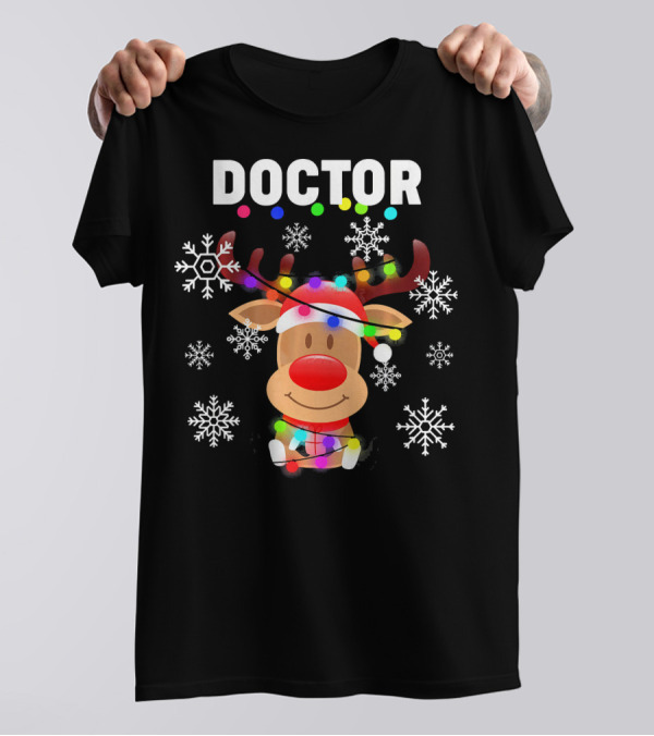 DOCTOR With Santa Hat Reindeer Snowflakes And Christmas Lights T-Shirt