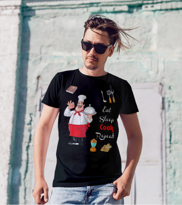 Eat Sleep Cook Repeat Funny Chef With Utensils And Mixer T-Shirt