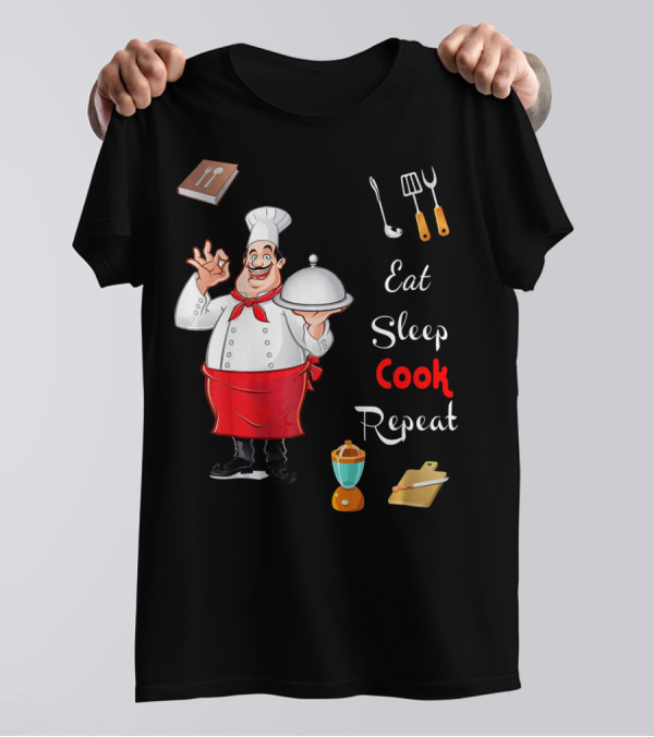 Eat Sleep Cook Repeat Funny Chef With Utensils And Mixer T-Shirt