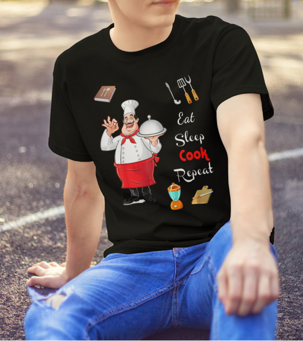 Eat Sleep Cook Repeat Funny Chef With Utensils And Mixer T-Shirt