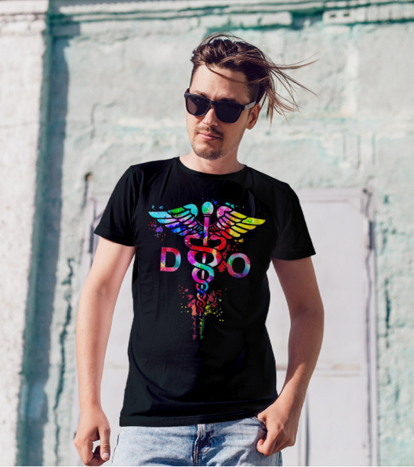 Funny Doctor Of Osteopathic Medicine D.O Caduceus Rainbow T-Shirt