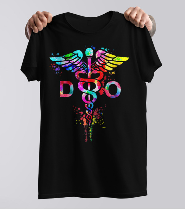 Funny Doctor Of Osteopathic Medicine D.O Caduceus Rainbow T-Shirt