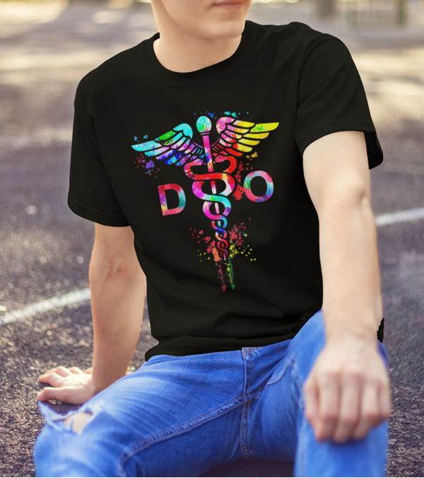 Funny Doctor Of Osteopathic Medicine D.O Caduceus Rainbow T-Shirt