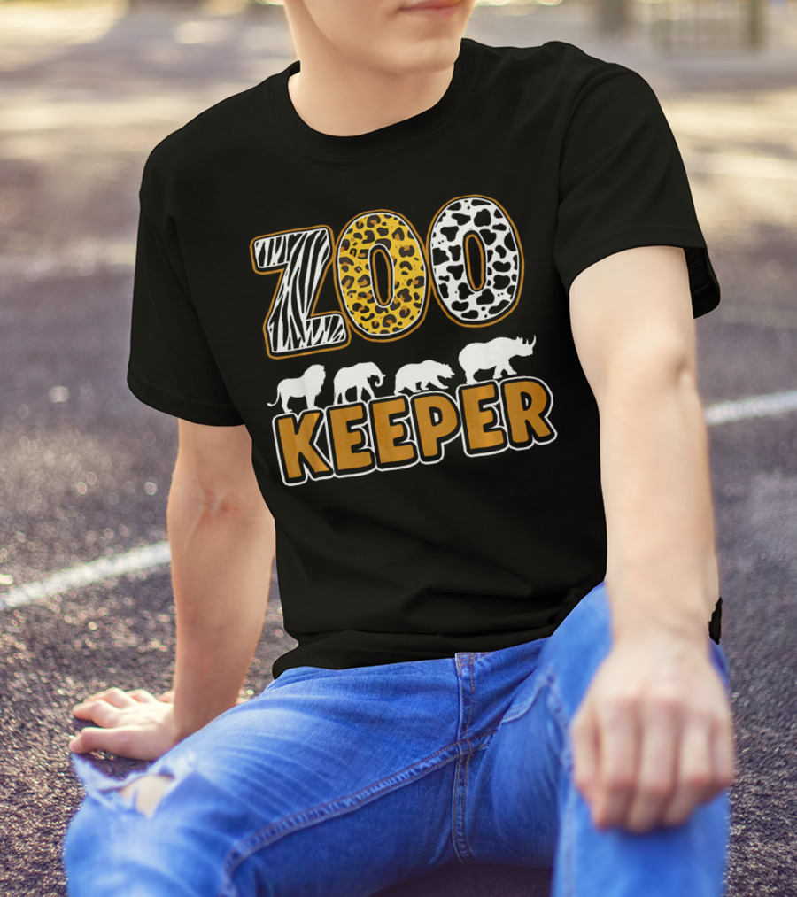 Zebra Leopard Print Zoo Keeper Lion Elephant Panda Rhino T-Shirt