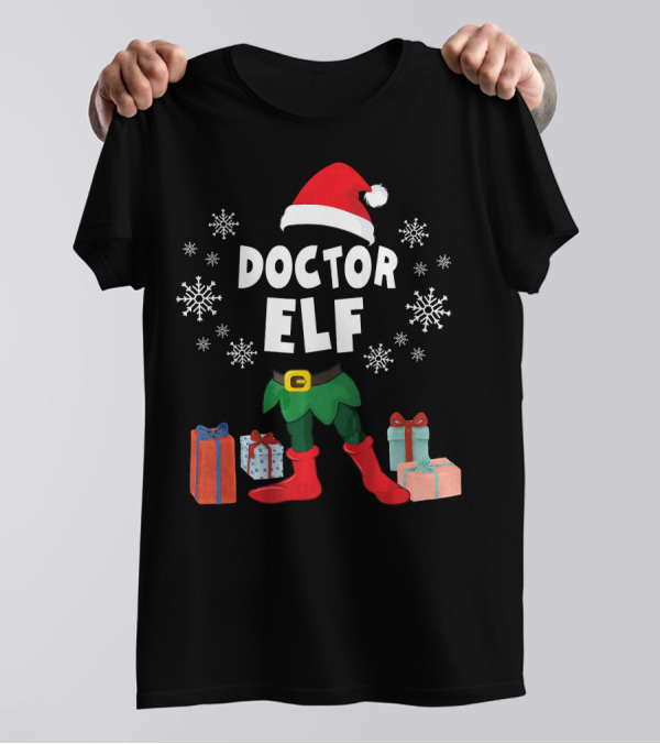 Doctor Elf Xmas Presents Snowflakes T-Shirt